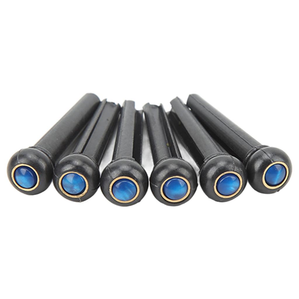 6Pcs Black Guitar Bridge Pin Kit Decorative Robust Clarity Increasing Guitar Bridge Pin Replacement Blue Head Type