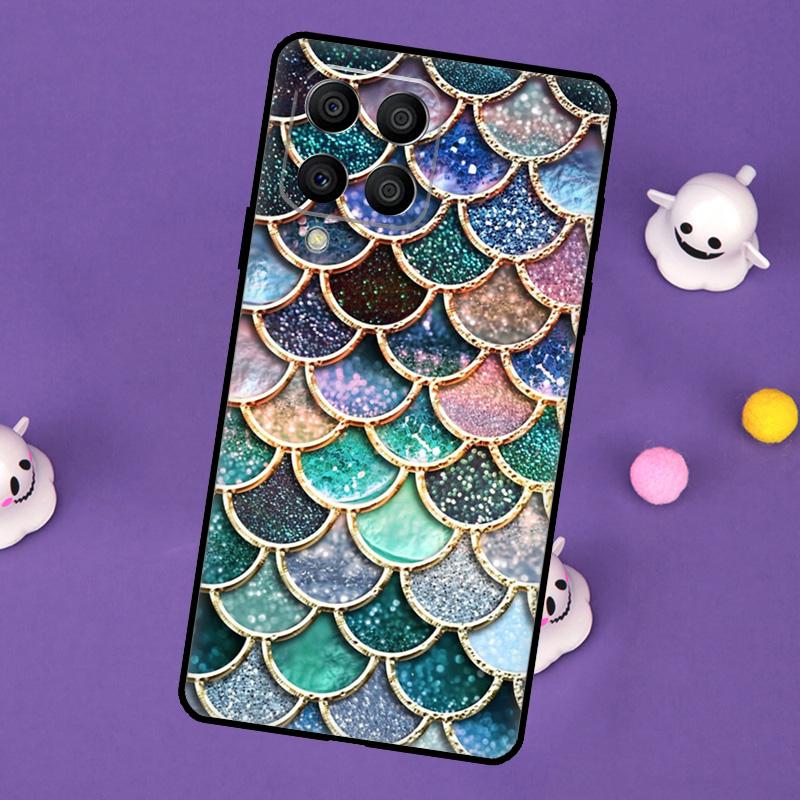 Watercolor Faux Glitter Mermaid Scales Cover For Samsung Galaxy M32 M52 M12 M13 M33 M23 M53 M15 M55 M31 M51 M14 M34 M54 M20 Case