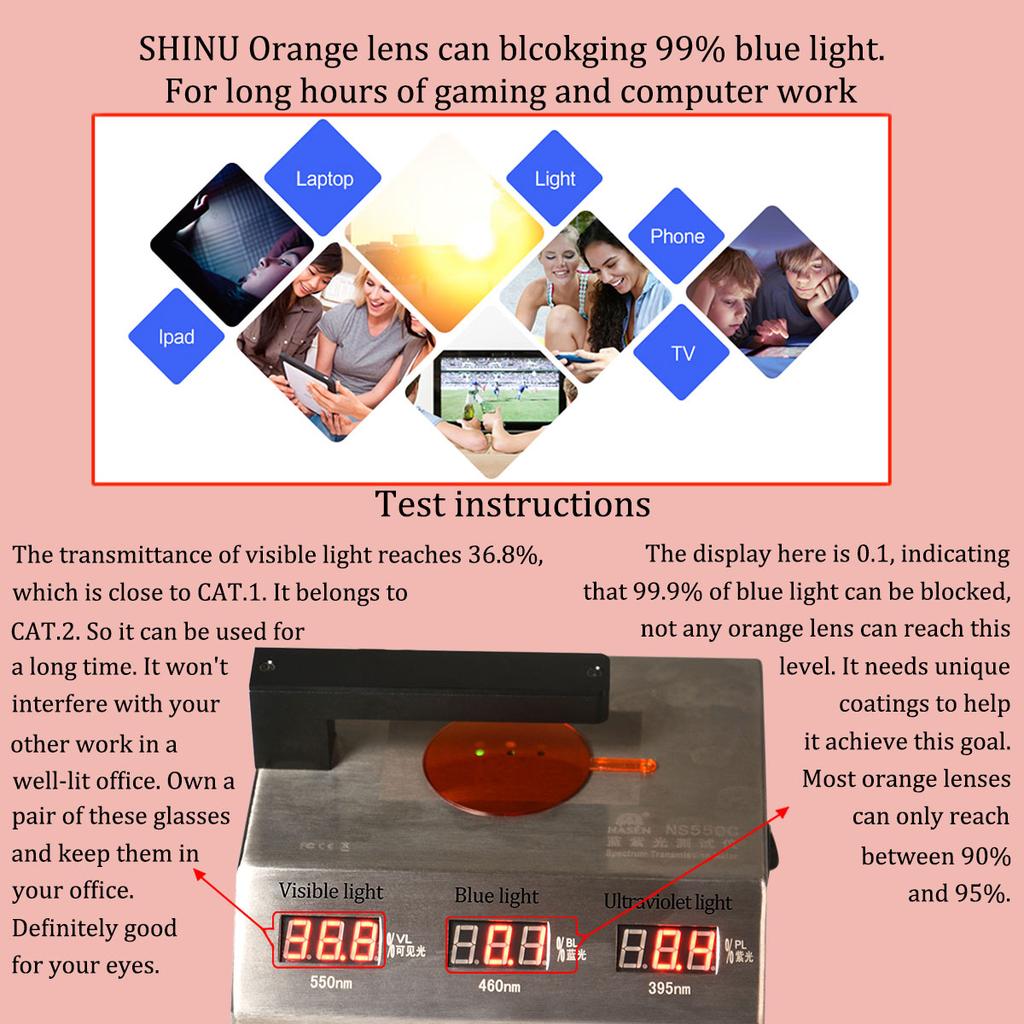SHINU Blue Light Blocking PC Red Orange Lenses for Better Sleep Polarized Yellow Lens for Driving Night Vision or Resin Lens 6
