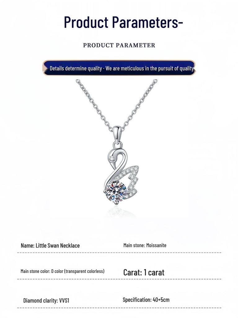 Korean Fashion Little Swan Necklace: s925 Sterling Silver with 1 Carat Moissanite, D Color Women's Pendant
