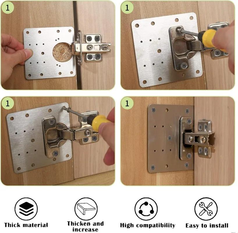 2/10Sets Hinge Repair Plate Kitchen Cabinet Door Hinges Mounting Plate with Screw Flat Fixing Brackets Furniture Hardware Tools