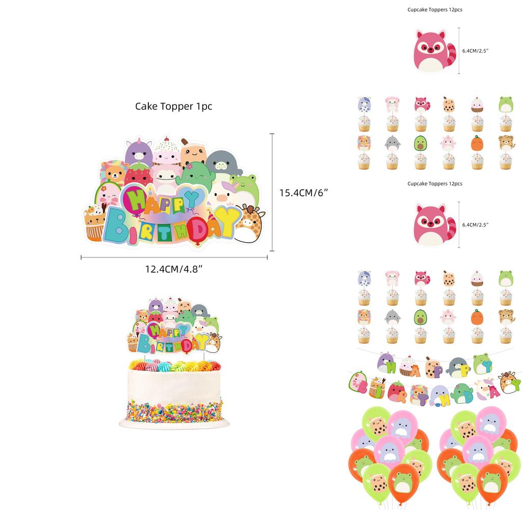 Squishmallows Bursdagsfest Utstyrsett Med Kaketopp Ballonger Og Banner Ideelt For Barn