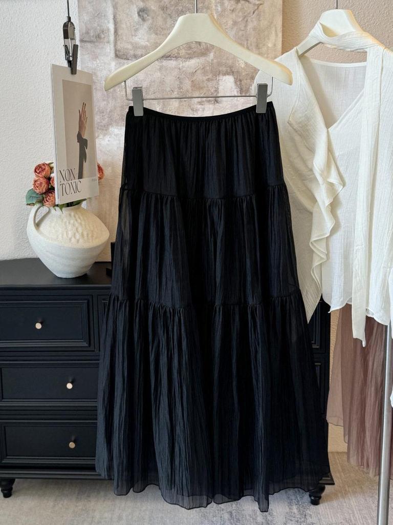 Spring 2026 High-End Draped A-Line Pearlescent Gauze Skirt for Women