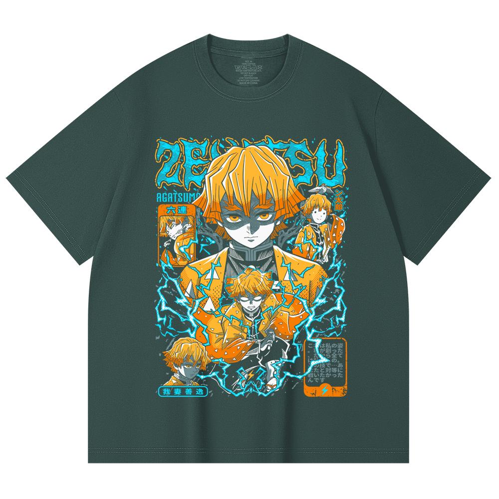 230 Gsm 100% Cotton Demon Slayer V100 Zenitsu Print Unisex Heavy Cotton T Shirt