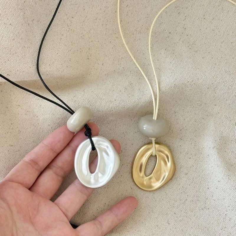 2026 Hollow Matte Color Irregular Oval Stone Unique Design Pendant Necklaces for Women Adjustable Rope Chain Chokers Jewelry