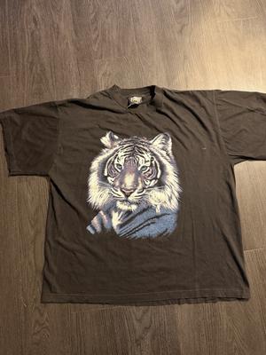 Vintage 90's Thunder Sportswear White Tiger Graphic Print T-Shirt Sz XL Black