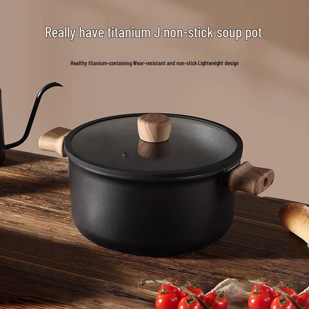 Universal Titanium Non-stick Stockpot: Steaming & Stewing, Double-Ear Design for Induction & Gas Stoves