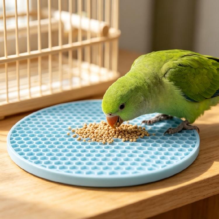 Silicone Bird Foraging Mat Toy for Cockatiels, Round Textured Hanging Treats Feeder Pads, 2Pcs Bird Cage Enrichment Accessories for Parrots