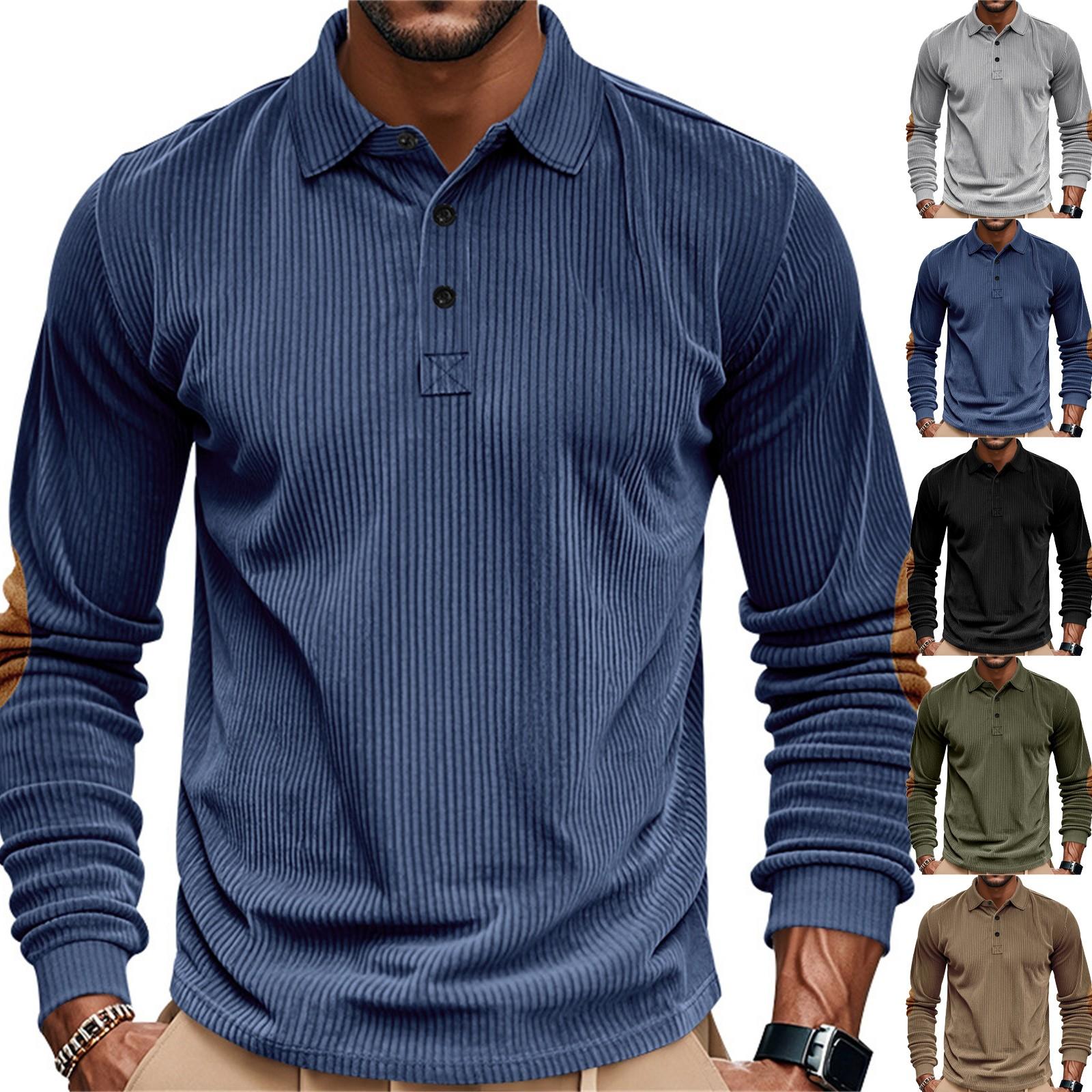

Men s Casual Outdoor Lapel Corduroy Pullover Long-sleeved Top XL