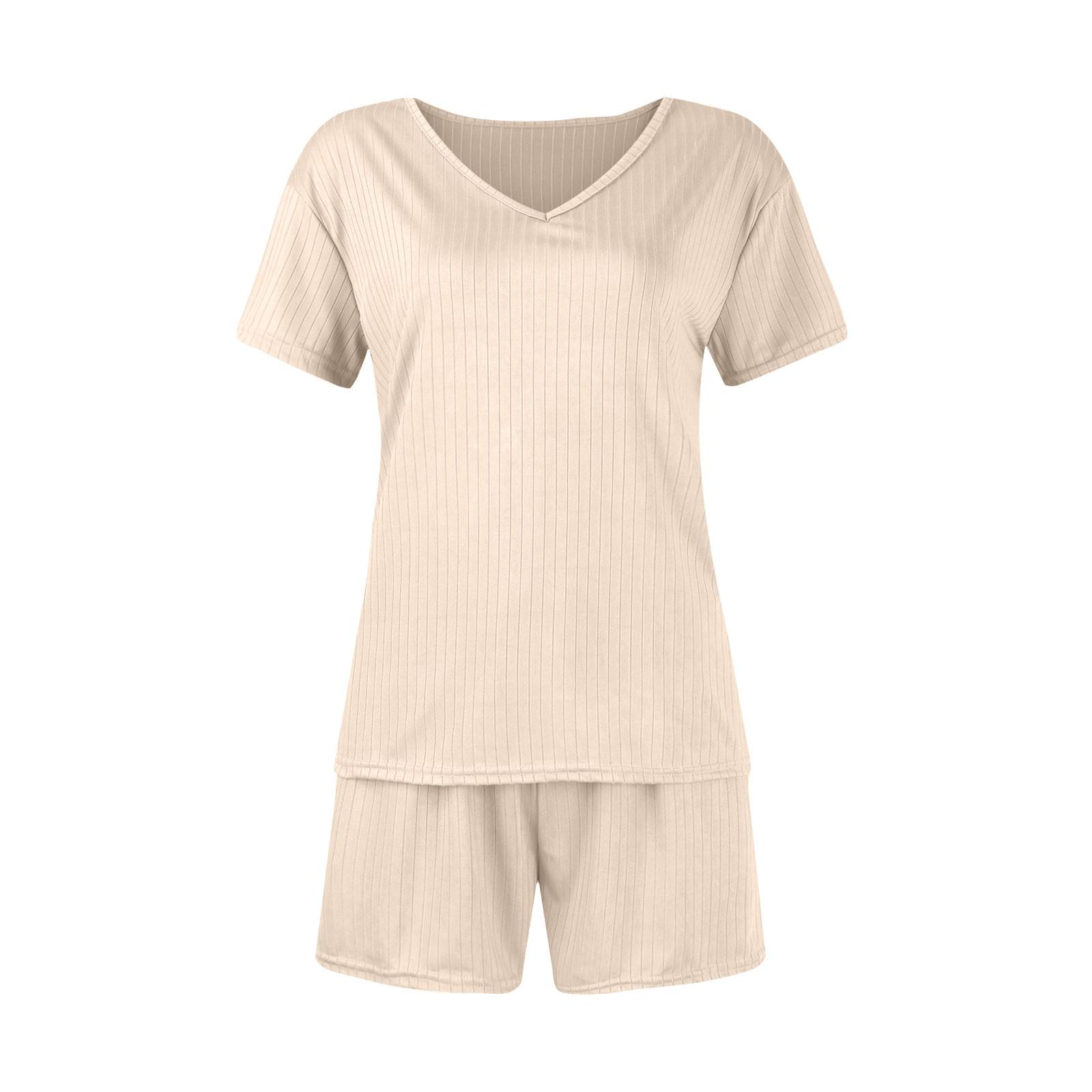 Женские модные однотонные шорты с V-образным вырезом и короткими рукавами — фото 3