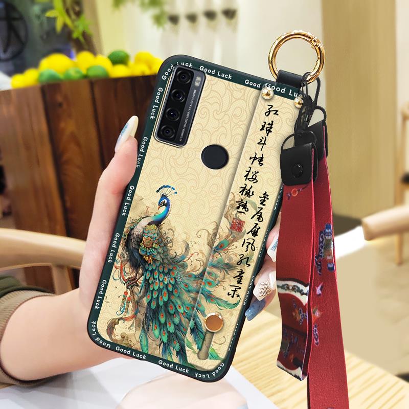 Anti-knock Ring Phone Case For TCL 20 SE Phone Holder Back Cover Elderly lady Dirt-resistant Protective Lanyard Silicone