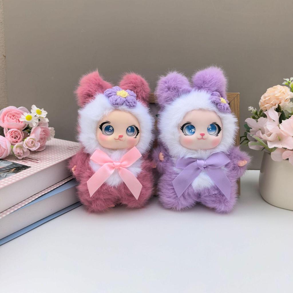 Cute Long-Eared Rabbit Doll with Bow Tie - Cat Girl Silicone Keychain Pendant Gift