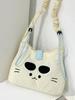 Korean Style Embroidered Cat Shoulder Bag With Nylon Material For Casual Daily Use