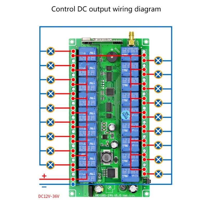 315Mhz/RF433Mhz Wireless Remote Control Switch DC 12V-36V Relay 18CH Receiver Controller and 18Button Transmitter