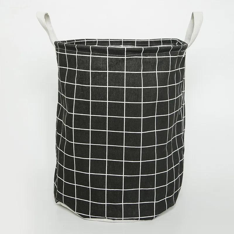 

Foldable Cotton and Linen Dirty Clothes Basket Fabric Checkered Pattern Storage Baskets Bathroom Clothes Laundry Organizer чёрный