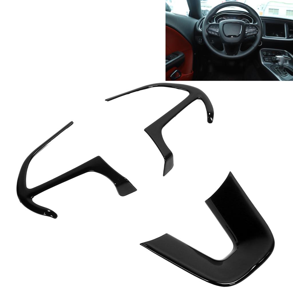 3 Pcs Steering Wheel Cover Trim Replacement for Dodge Challenger Charger Durango 2015‑2019Black