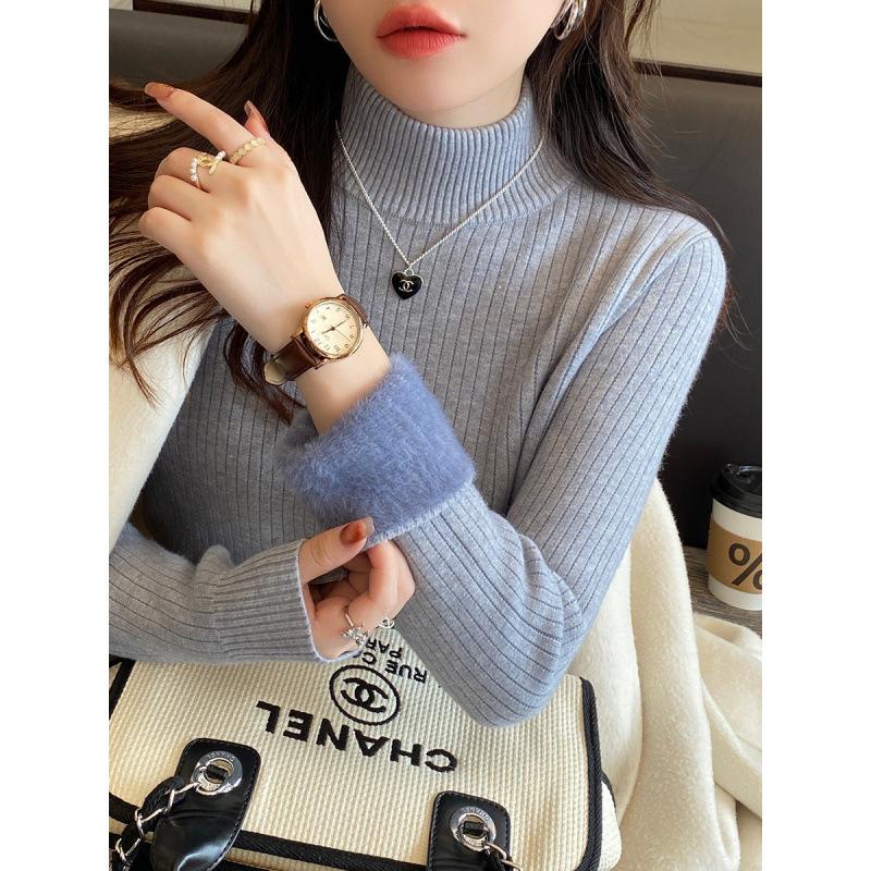 

Женский свитер с высоким воротником Зимний Ретро Красный с бархатной подкладкой Утепленный Внутренний слой Термальная Вязка Базовая рубашка One Size