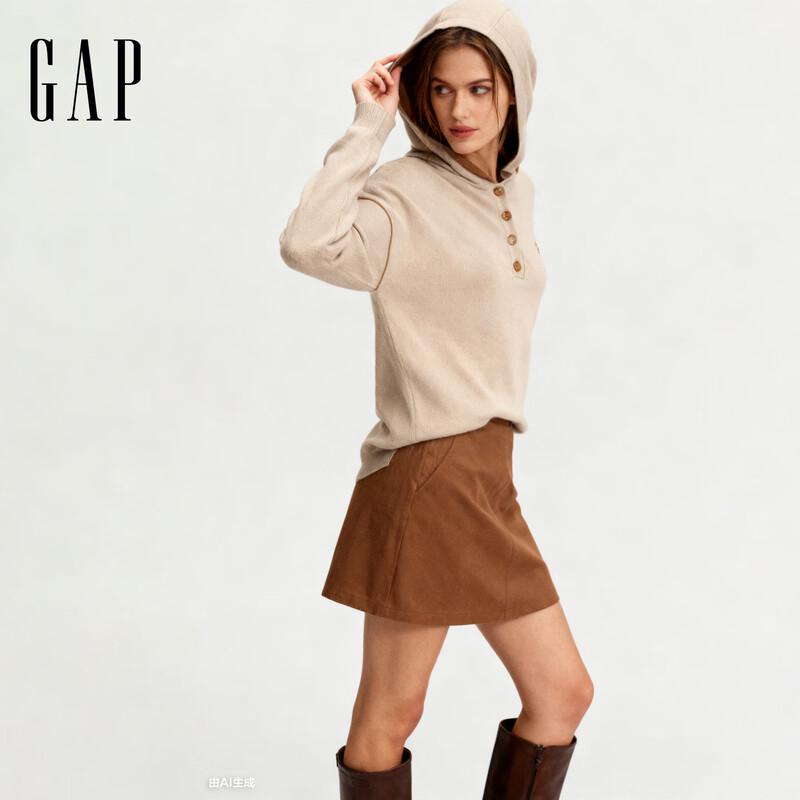 Gap Women's Loose Fit Logo Button Hooded Knit Top