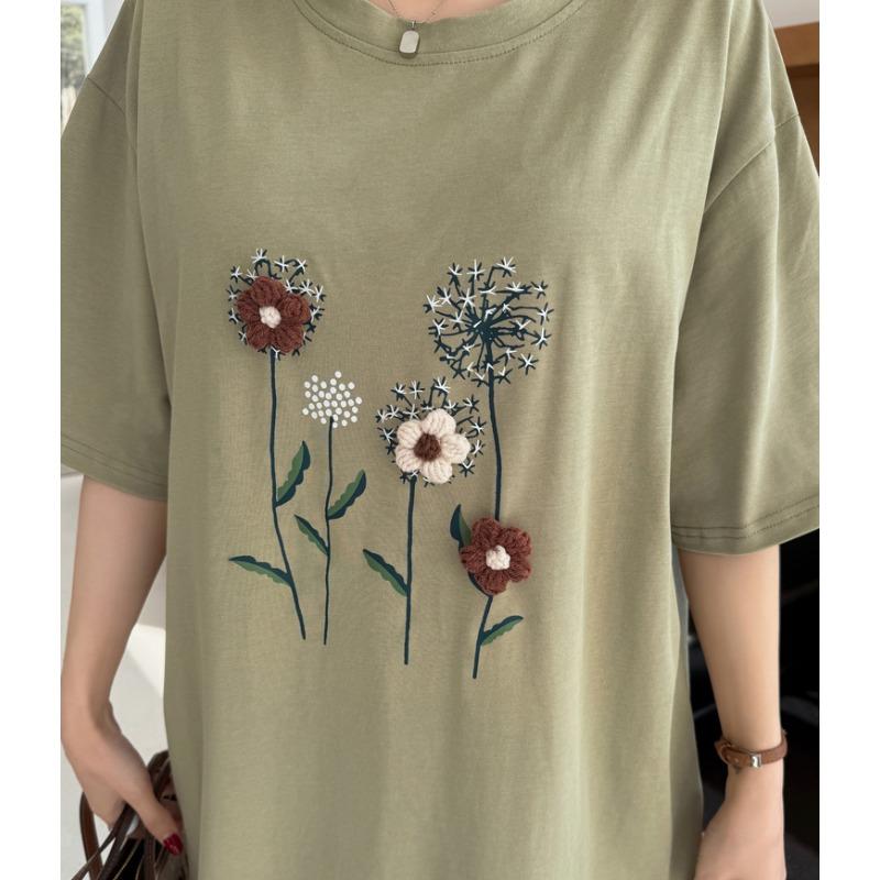 Dimanaf Women New Summer Plus Size Casual Floral Short Sleeve Dress Basic Loose Long Dress Maxi