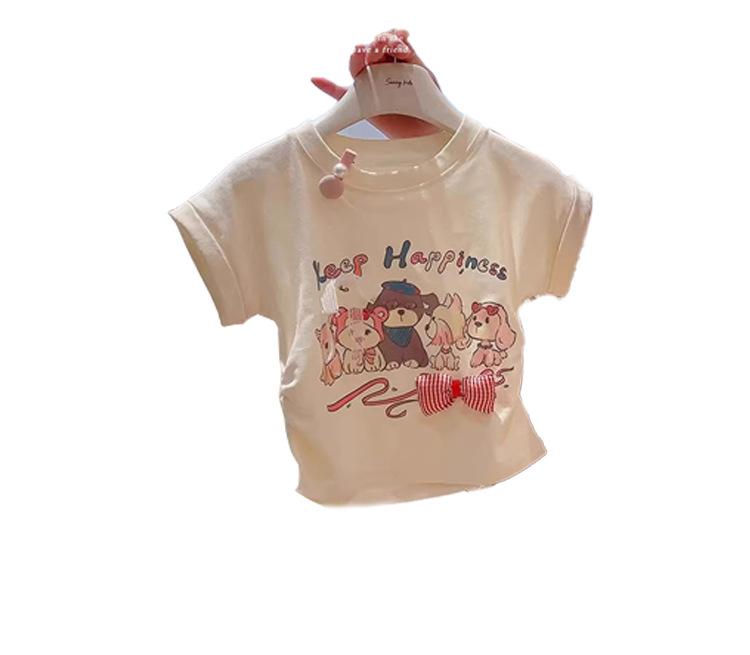 

Kids Spring/Autumn Cartoon Bow Princess Pleated Skirt & Sweet T-shirt Set 110 cm