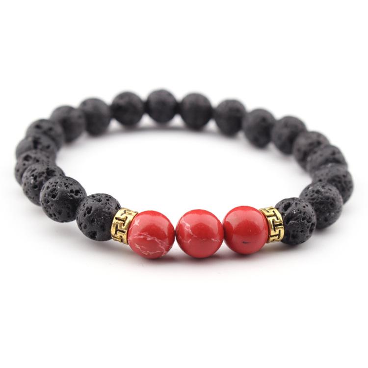 Handmade Imperial Stone & Volcanic Beaded Elastic Bracelet Necklace Set