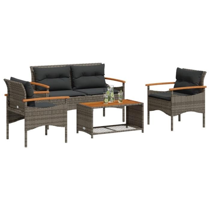 VidaXL Garden Lounge Set 4 Pcs with Grey Cushions Wicker, Outdoor Sofa Set, Garden Furniture Set, Set 368399