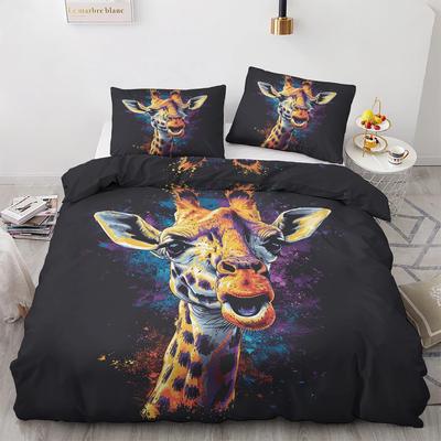 Copripiumino Giraffa Divertente King 3 Pezzi Set Letto Animali Colorati, Morbido Set Copripiumino Graffiti in Microfibra con Federe