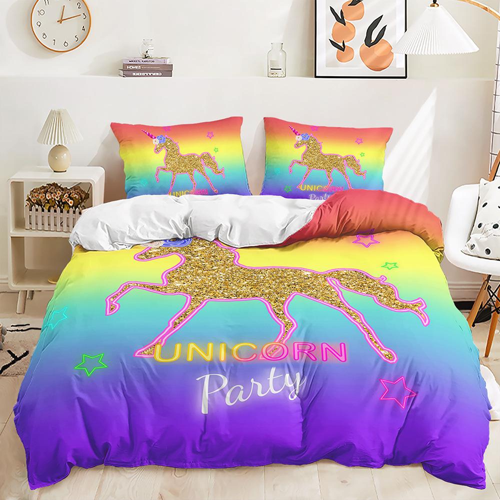 Three-Piece 3D Quilt Cover Unicorn Kit Bedding