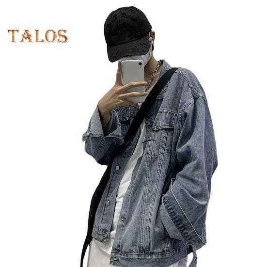 

Мужское пальто-карго с лацканами, множеством карманов, однобортное джинсовое пальто, повседневная джинсовая куртка в спортивном стиле, уличная одежда M синий