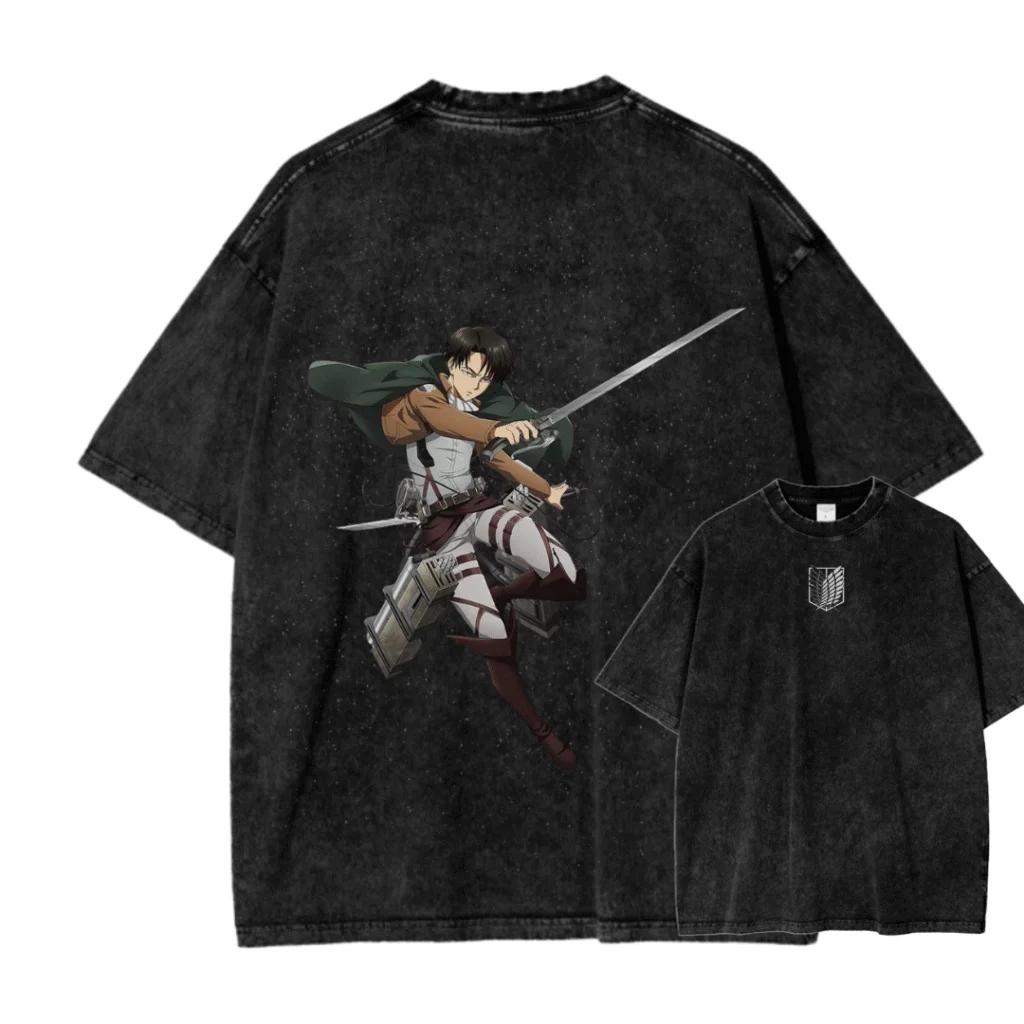 New ACID WASH TEE Attack on Titan Printed Tshirt Mens and Womens Washed Tshirt High Quality Vintage Cotton Tshirt Top