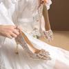 Large size Chinese wedding shoes bridal shoes new crystal sequined wedding show he thin heel pointed single shoes