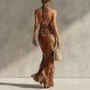 2026 summer new women's clothing vacation European and American printing lace-up neck sleeveless fishtail long dress dress