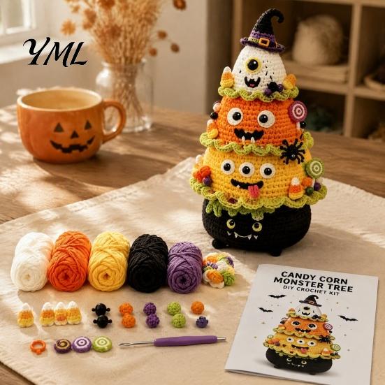 DIY Yarn Craft for Halloween Fun Tree Crochet Pack, Kit with Hooks And Step Project by Guide, Creative Handmade Knitting Supplies Festive Home Desktop