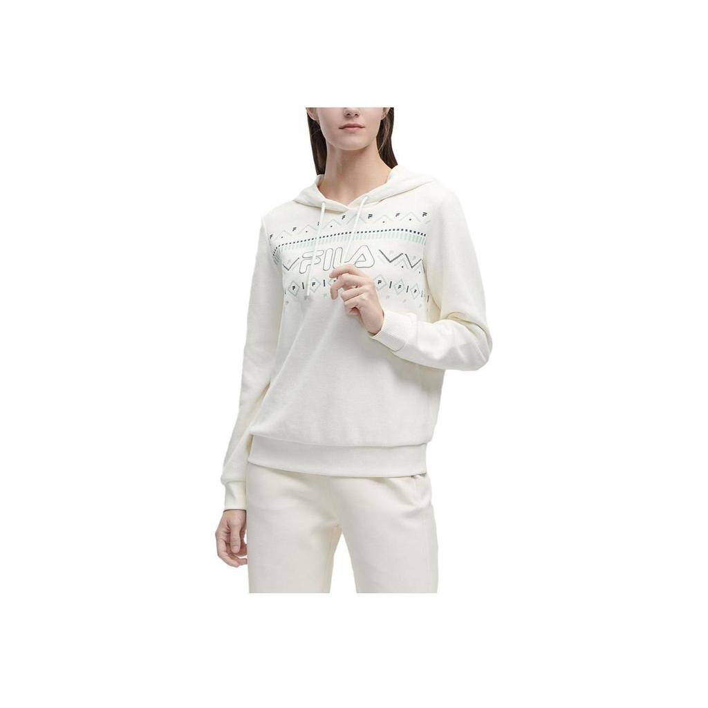 FILA Lettered Hooded Sweatshirt Women sweatshirts Mist-Lotus-White F11W344215FIV