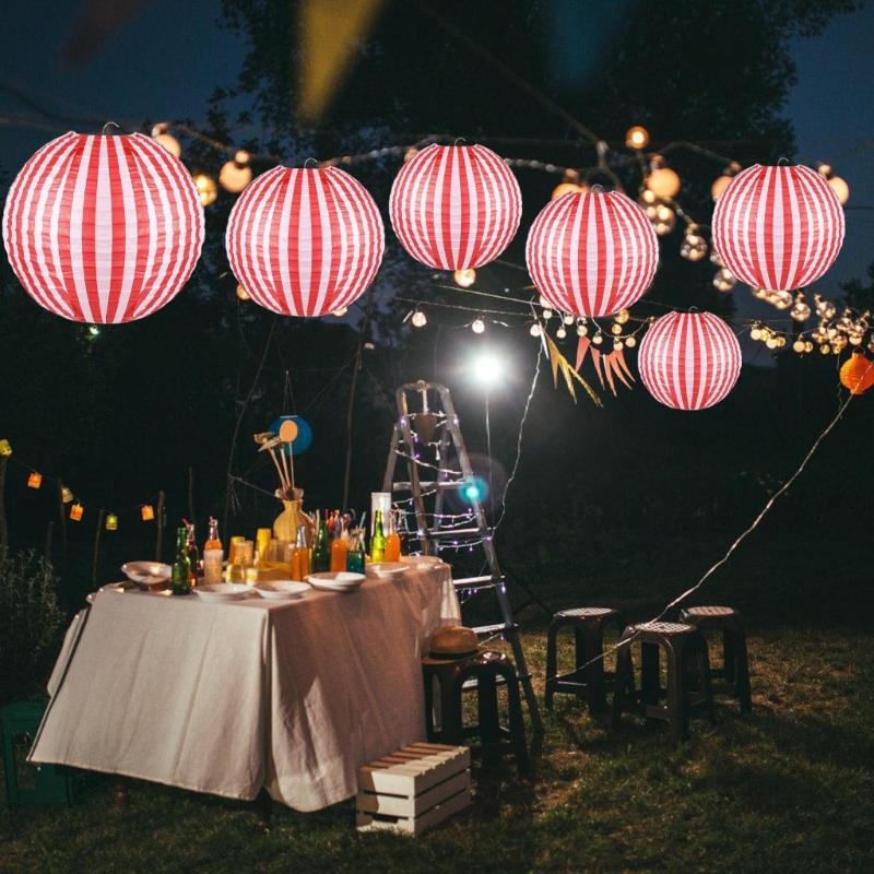6PCS Color Striped Paper Lanterns For Party Decorations And Festival Celebration Easy Assembly And Reusable