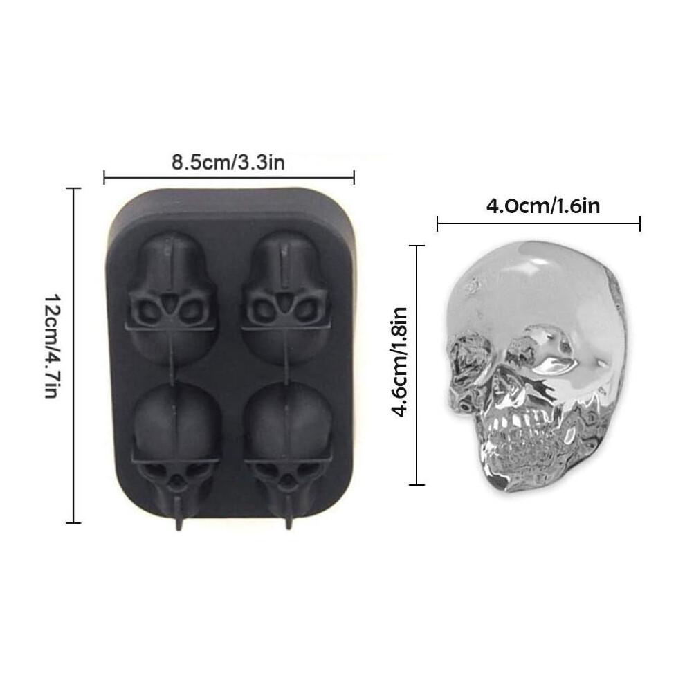 3D Skull Ice Cube Mold,3D Skull Silicone Ice Cube Molds Ice Cube Tray with Lid for Whiskey Cocktail Black Antibacterial