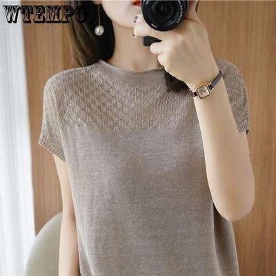 Kurzarm-T-Shirt für Damen aus Baumwolle, kurz, entspannt, für den Sommer, neues, ausgehöhltes T-Shirt, atmungsaktives Oberteil