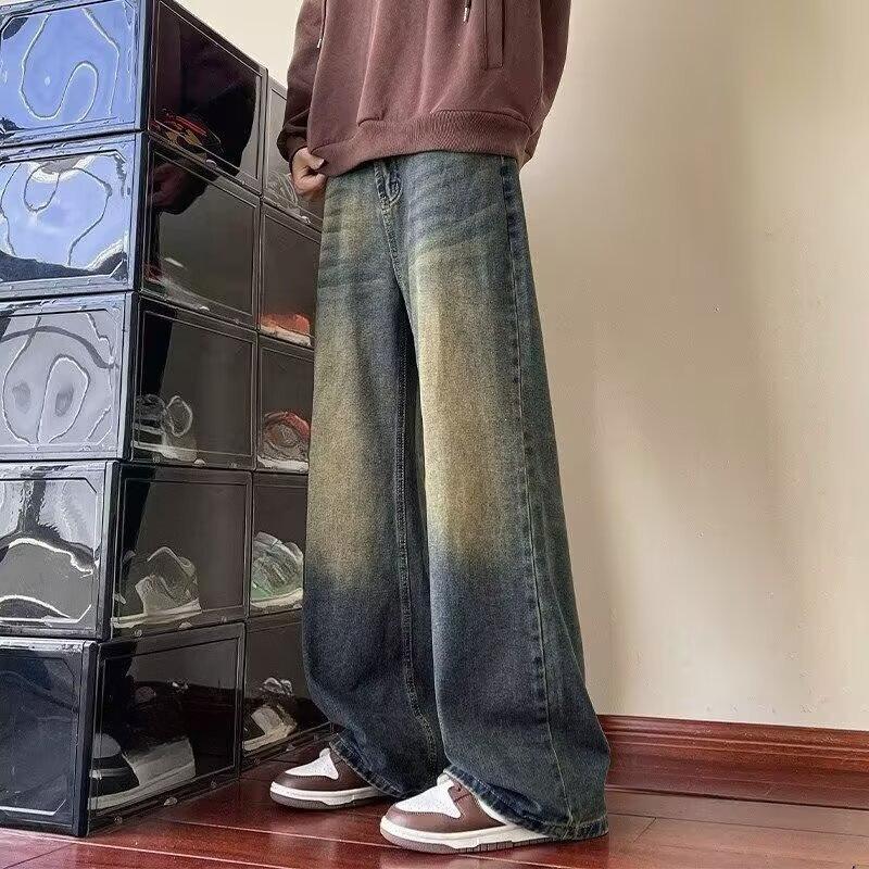 Four Seasons Fashionable Versatile Jeans Men's Retro Loose Straight Trousers