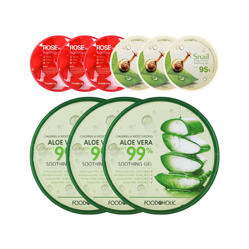 

(3 шт.) Foodaholic Успокаивающий гель с алоэ/улиткой/розовой водой 300 мл (Выберите 1)