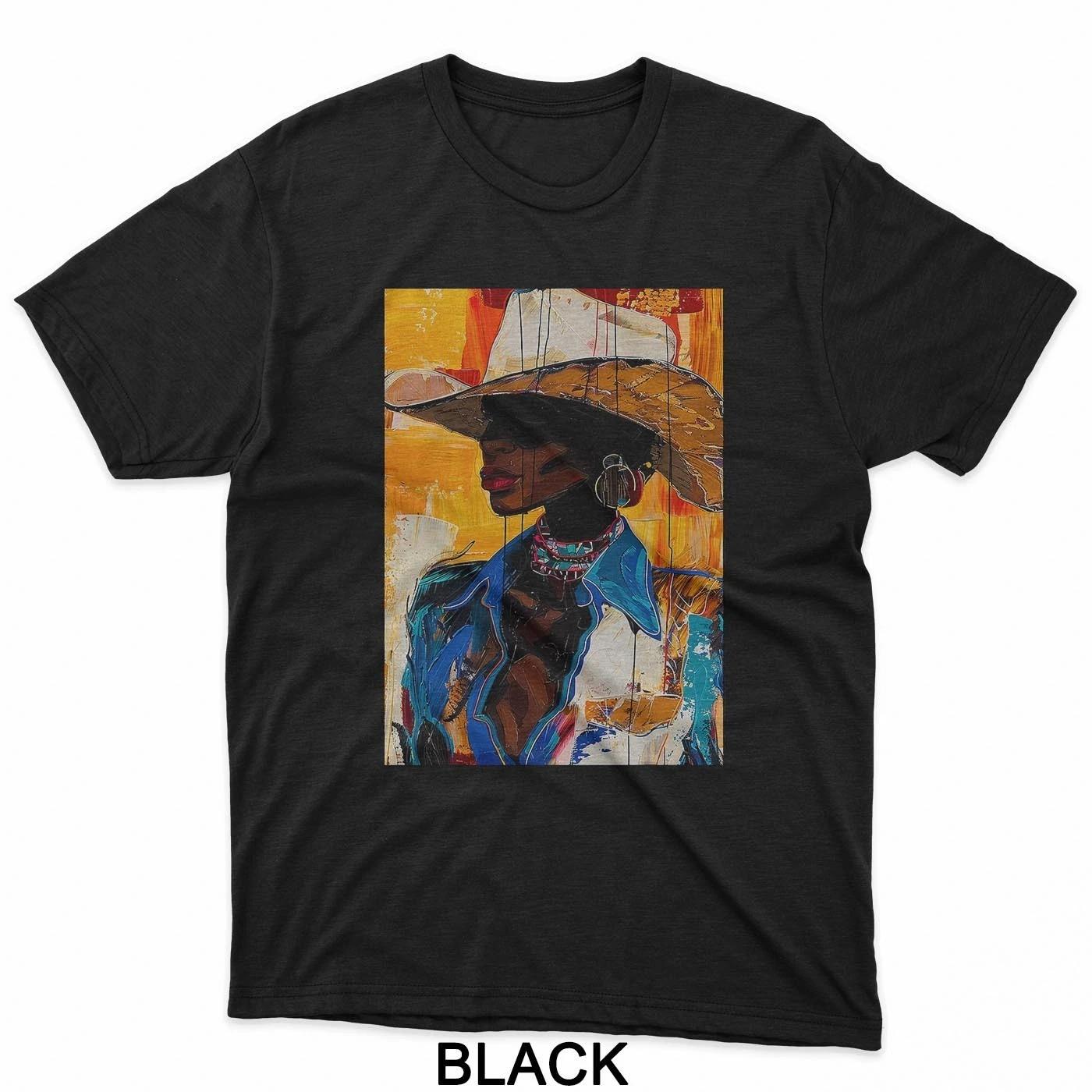 Black Cowgirl Painting Art Western Rodeo Melanin Black Woman T-Shirt XL