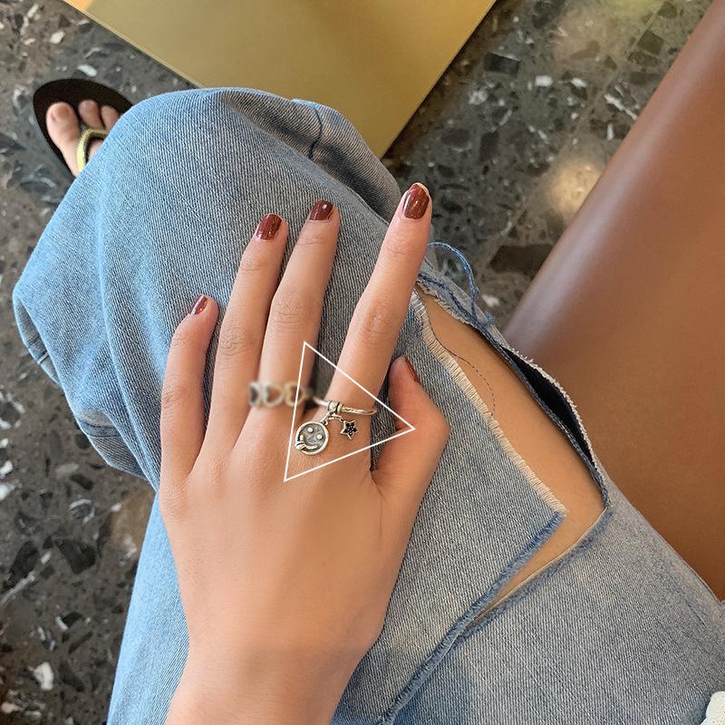 925 Pure Fashionable Silver Hip Hop Style Smiling Face Star And Heart Ring For Stylish Occasions