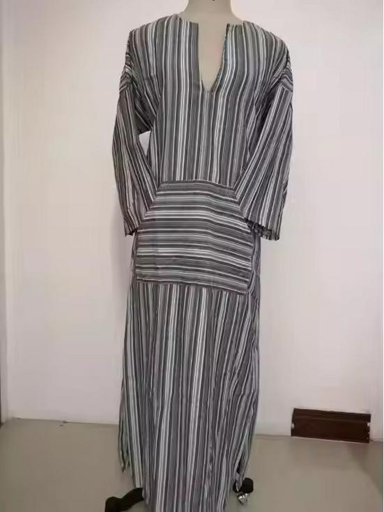 Women's European/American Cotton Linen Striped Pocket Dress