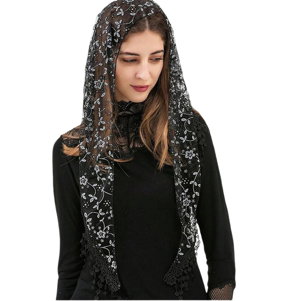 Seethrough Lace Flower Head Scarf Triangle Headwrap Bandanas for Women Daily and Casual Wear Music Festival Headpiece