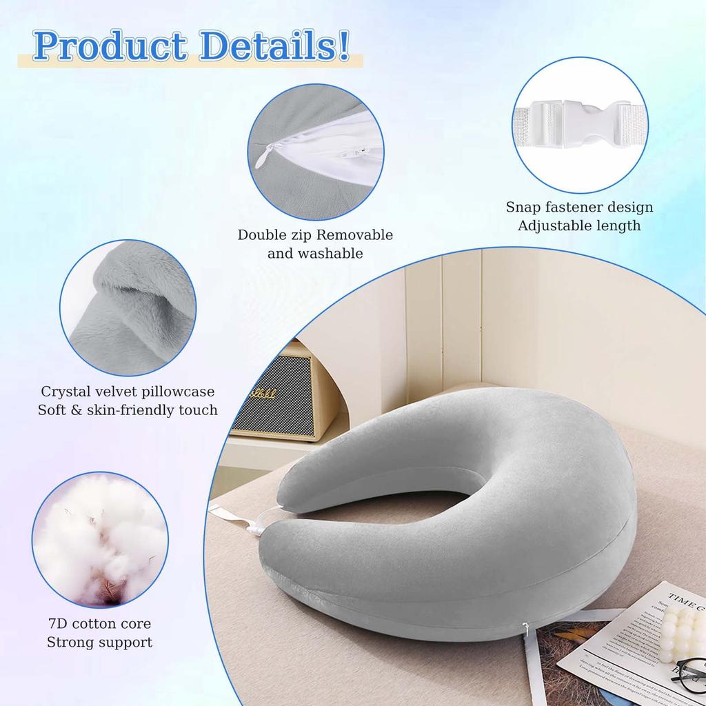 Ergonomic Gaming Pillow, Velvet U-Shaped Lap Cushion with Memory Foam for Long Sessions, Arm Support Reading Pillows for Bed & Sofa
