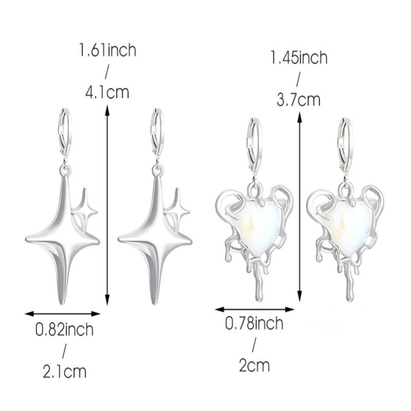 Simple Silver Color Star Earrings For Women Girls Opal Stone Heart Hoop Earrings Punk Y2K Cute Daily Wear Jewelry Party Gifts