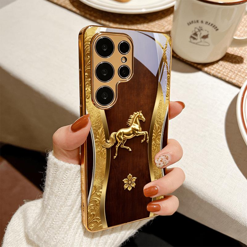 Galloping Steed Art Electroplated Golden Phone Case For Samsung Note 10 20 A06 A07 A12 A13 A14 A15 A16 A17 A22 23 25 Glass Cover