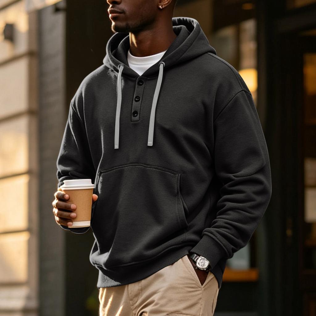 Men's Hoodie with Button Front, Casual Athletic Pullover Sweatshirt for Workout and Everyday Wear