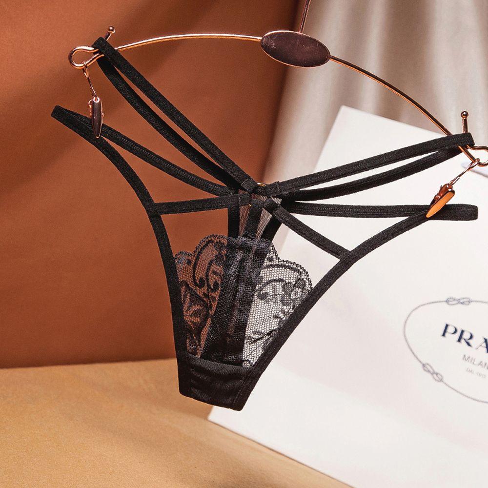 Transparent Sexy Pearl Flower Women Cross Belt Briefs Lace G-String Women's Thong T Panties