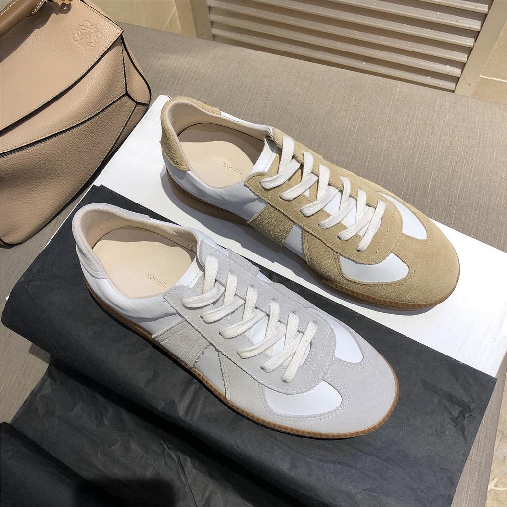 Gehen Sie zu Frühling~ 2025 Deutsche Trainingsschuhe, Frühling und Sommer Retro-Leder Flachsohlen-Sportschuhe Koreanische Version Schnür-Freizeit-Board-Schuhe Damen