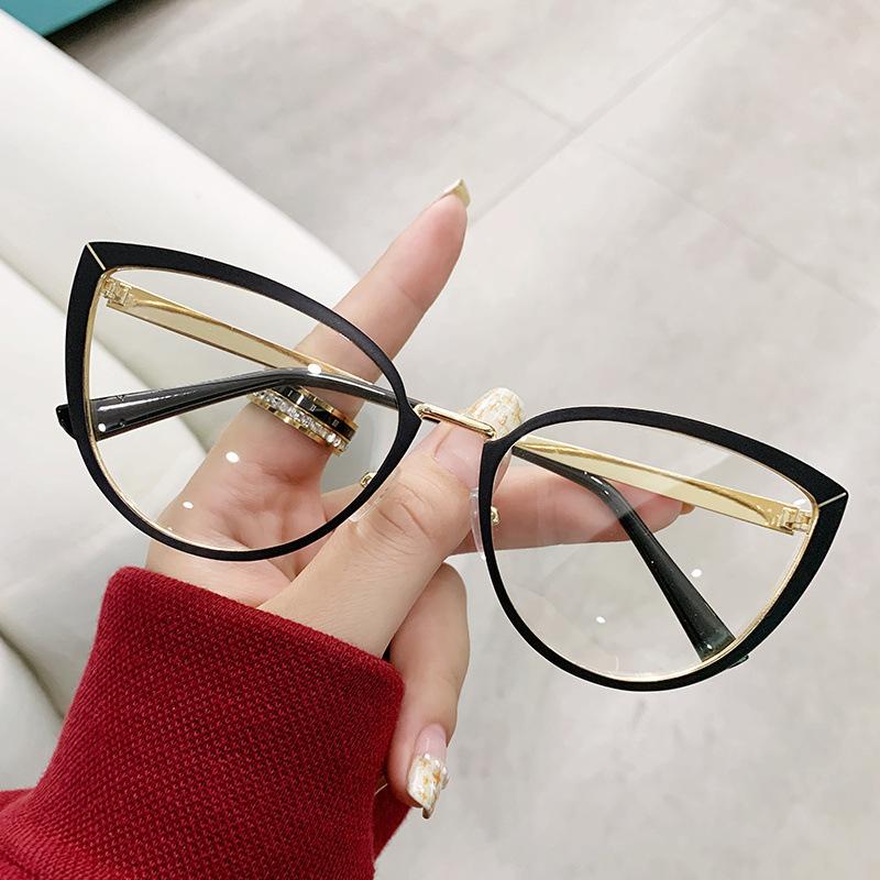 Stylish PC Screen Myopia Glasses Frames Women Optical Diopter Glasses Anti Blue Light Purple Cat-Eye Shaped Metal Eyeglasses Minus